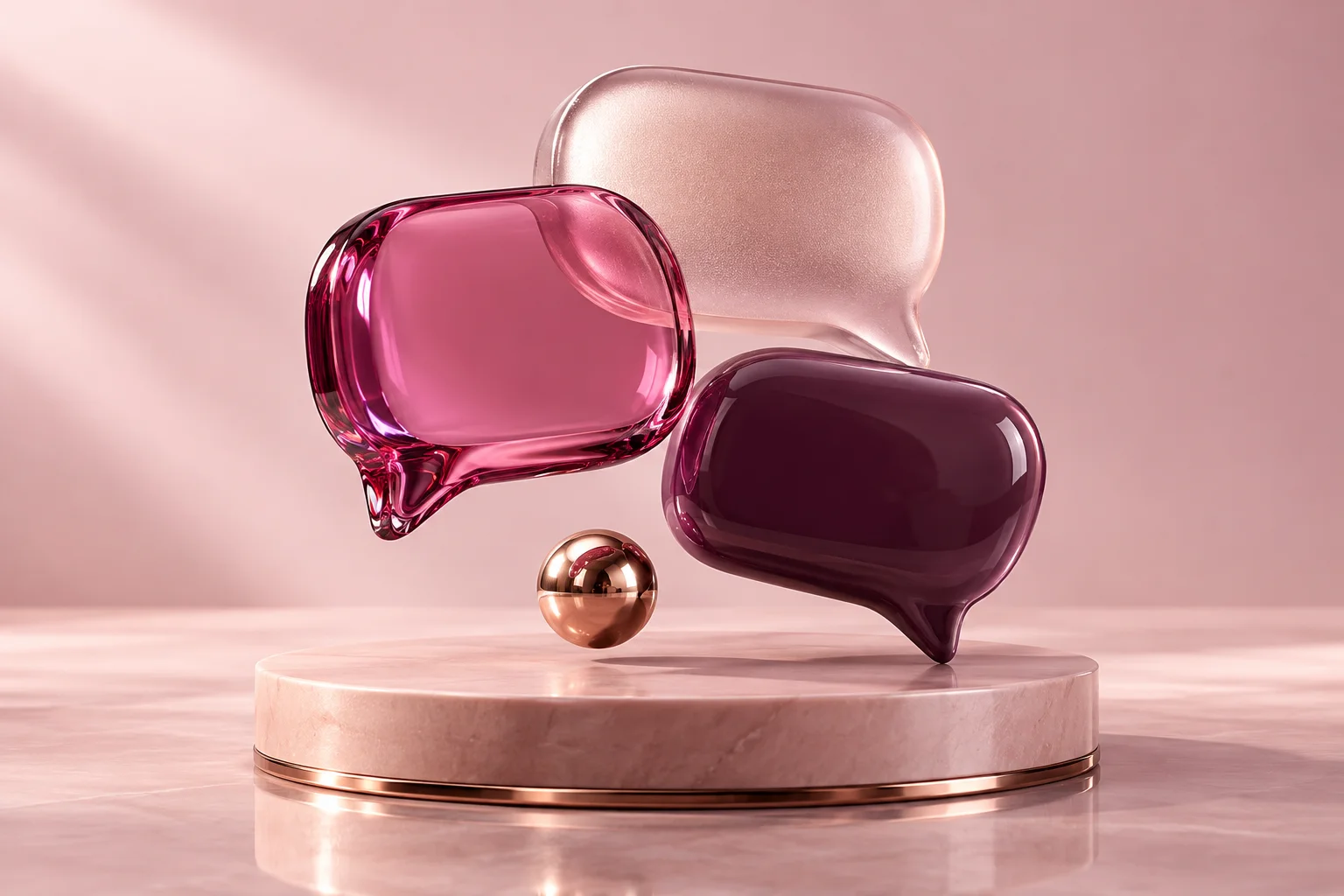 Sculptural pink glass conversation bubbles